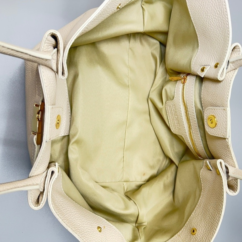 Isadora Italian Made Oversized Cream Pebbled Leather Tote Bag Summer Statement - Picture 6 of 16